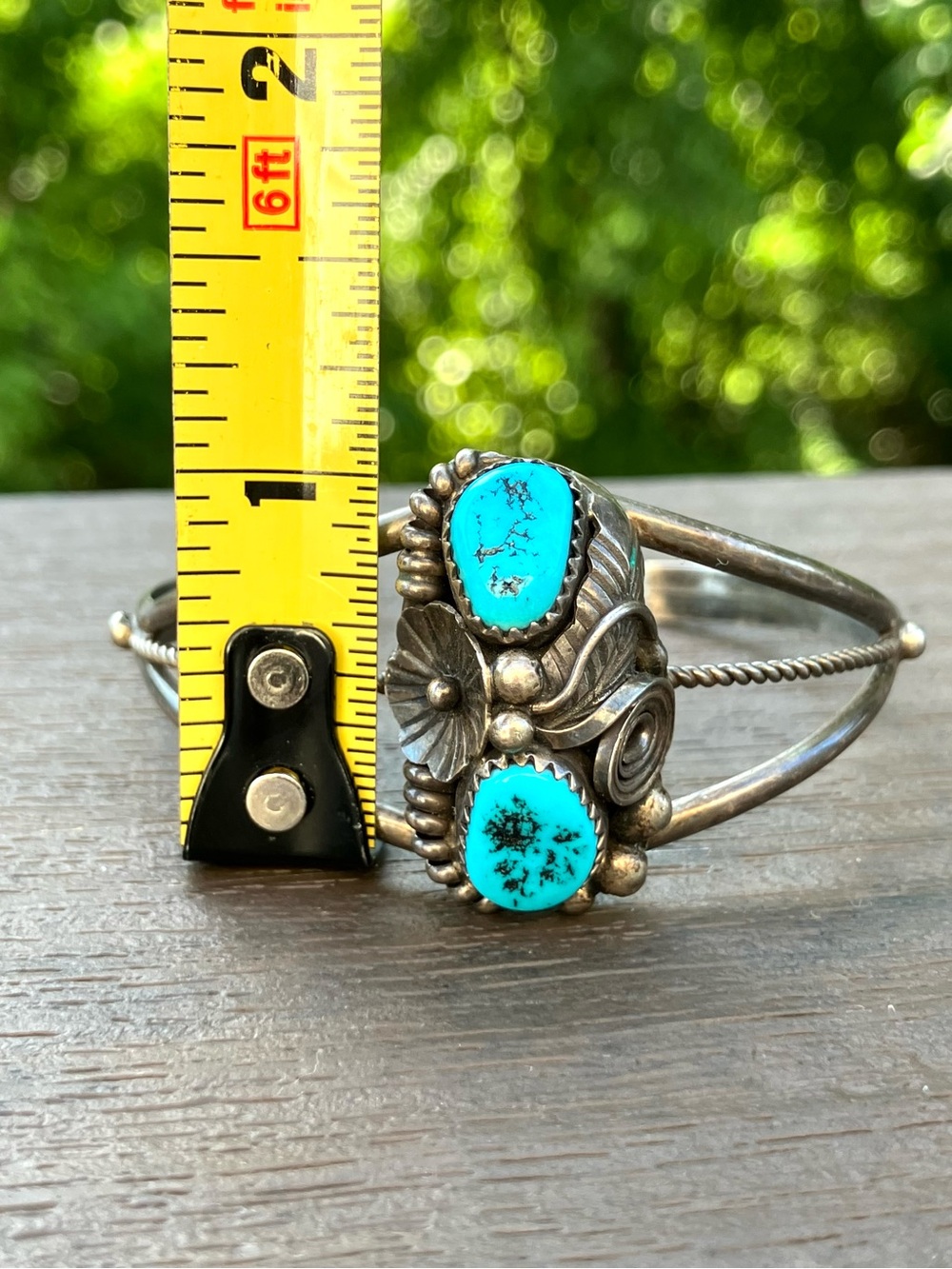 Vintage Navajo Sterling Silver & Natural Turquoise MAX C. Cuff Bangle Bracelet - Picture 11 of 14